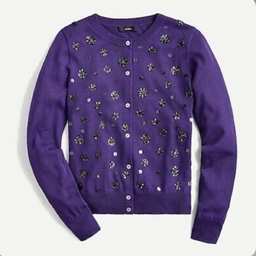 NWT J. CREW Crystal Constellation Blue Embellished Cardigan cotton Sweater, Med